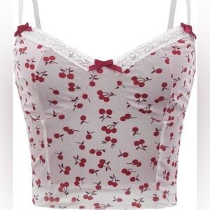 Cherry Print V Neck Cami Crop Top
